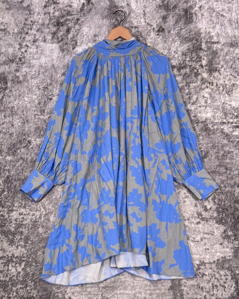New Careste Dress 18 Womens Blue Floral Balloon Sleeve Tie Back Mini Plus Size
